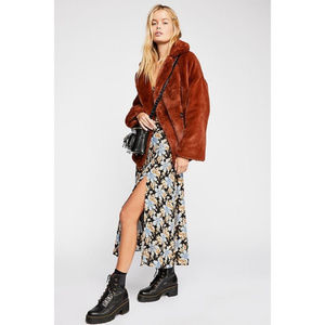 Free People Solid Kate Faux Fur Peacoat rust xs